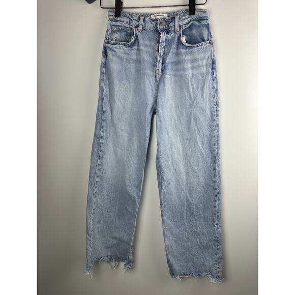 Reformation Wilder High Rise Wide Leg Cropped Jeans Raw Hem Rigid Denim Size 28 - Picture 2 of 14